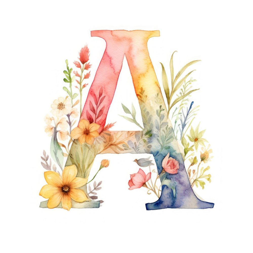 Floral inside alphabet A flower text number.