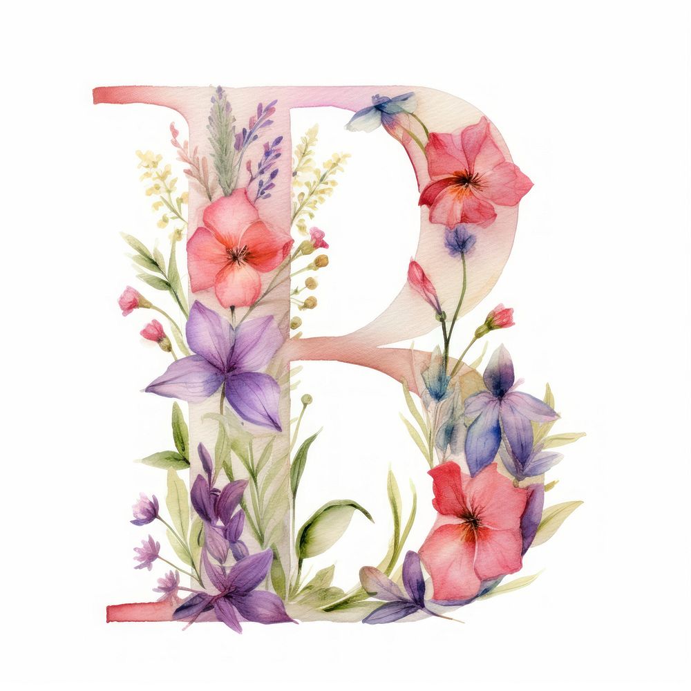 Floral inside alphabet B flower text plant.