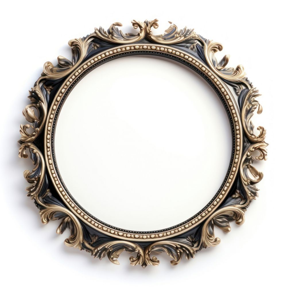 Beige black ceramic circle Renaissance frame vintage jewelry mirror locket.