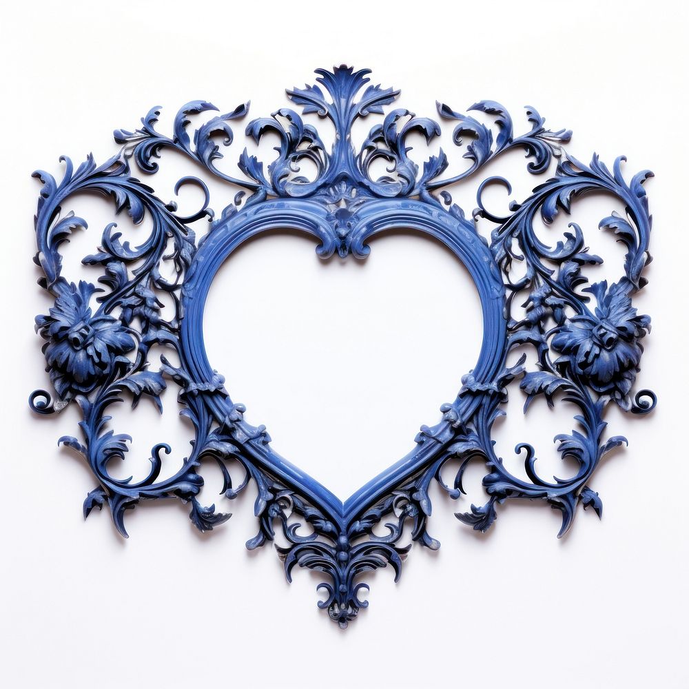 Blue Heart design frame vintage jewelry heart white background.