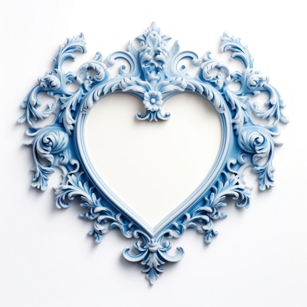 Blue Heart design frame vintage jewelry heart white background.