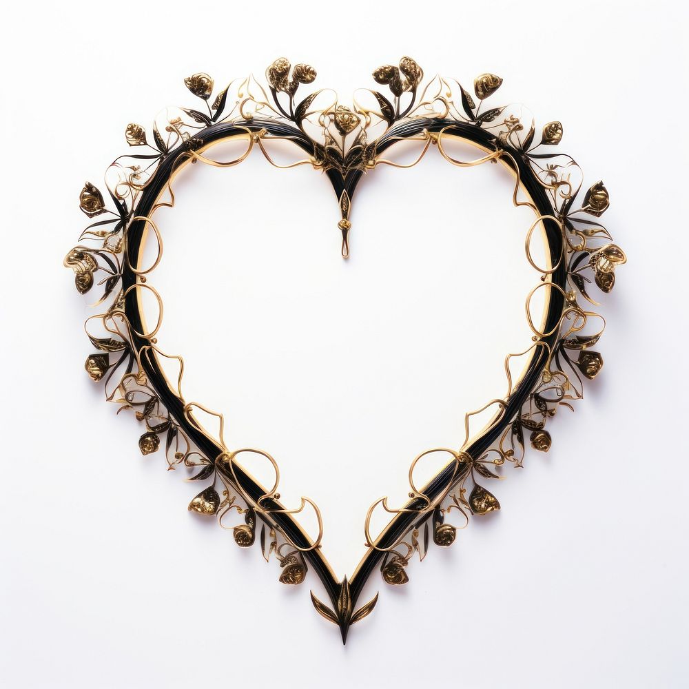 Black gold Heart design frame vintage jewelry heart white background.
