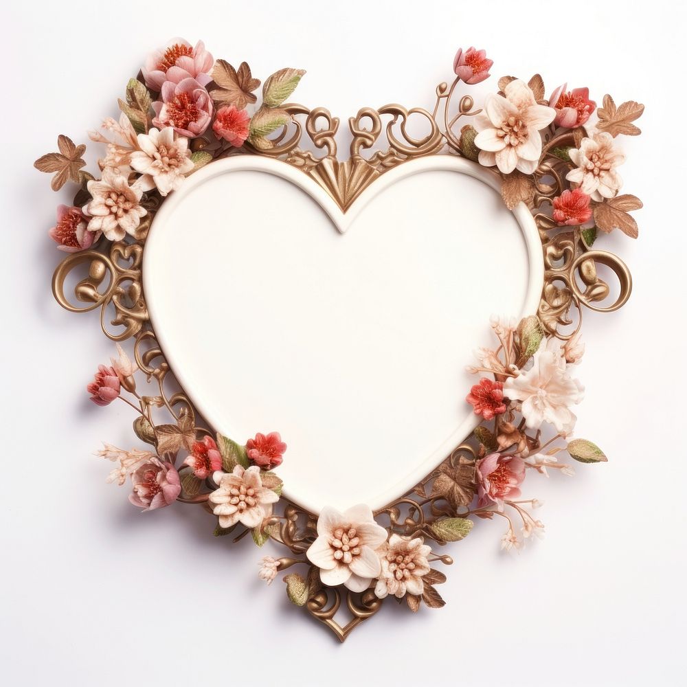 Floral Heart design frame vintage flower heart white background.