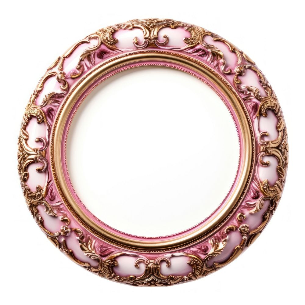 Gold pink ceramic circle Renaissance frame vintage jewelry locket photo.