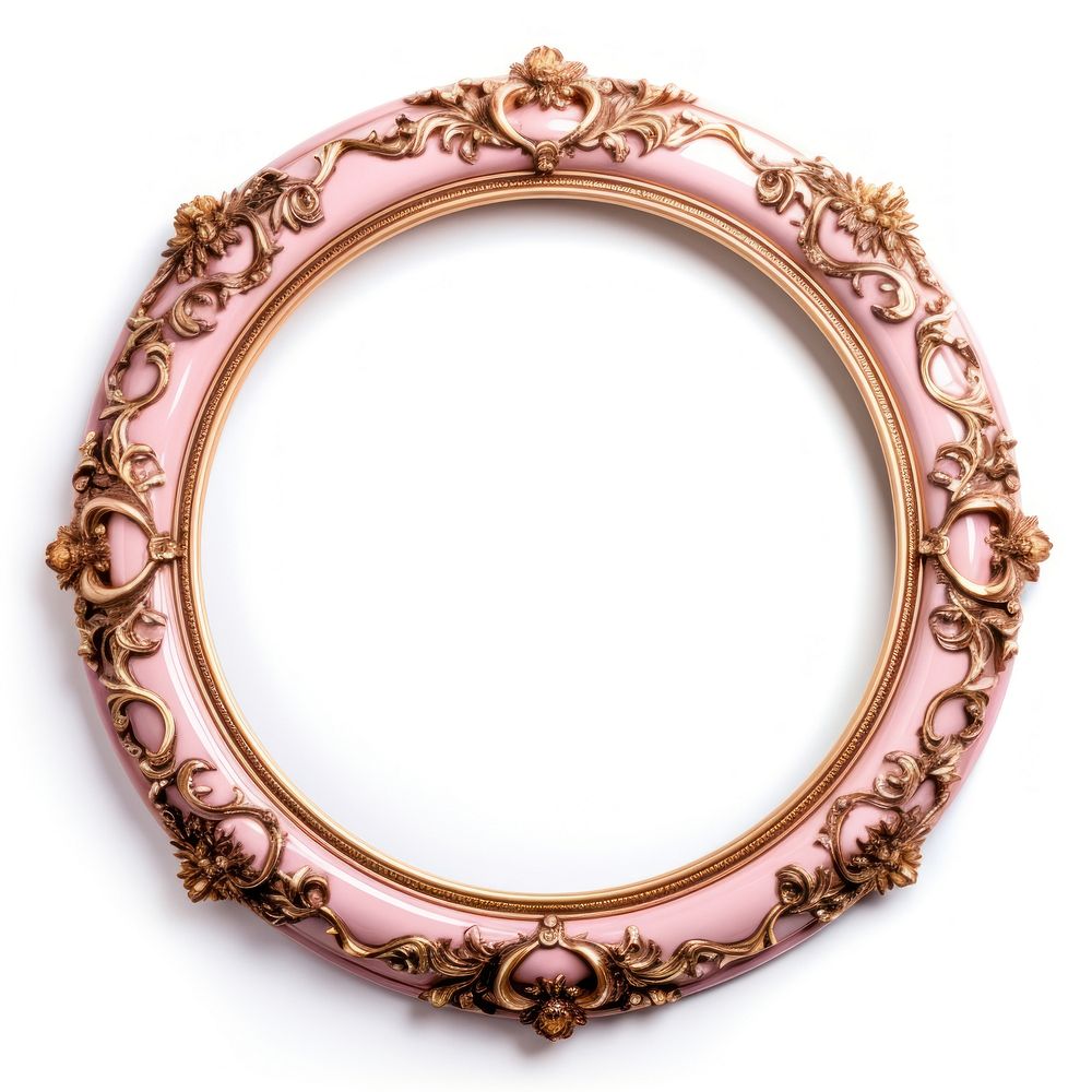 Gold pink ceramic circle Renaissance frame vintage jewelry locket photo.