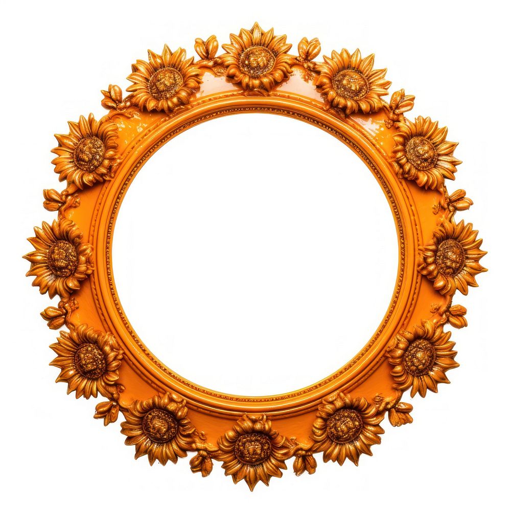 Orange gold sunflower ceramic circle Renaissance frame vintage jewelry photo oval.