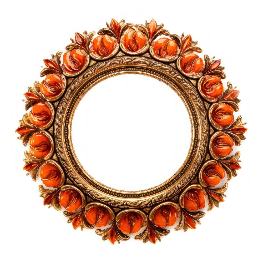 Orange gold sunflower ceramic circle Renaissance frame vintage jewelry photo oval.