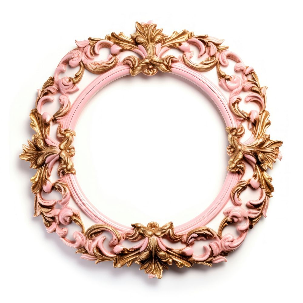 Pink gold floral ceramic circle Renaissance frame vintage jewelry photo oval.