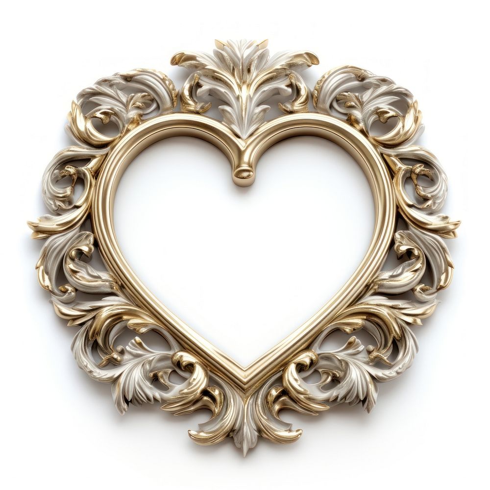 White gold ceramic heart design Renaissance frame vintage jewelry pendant brooch.