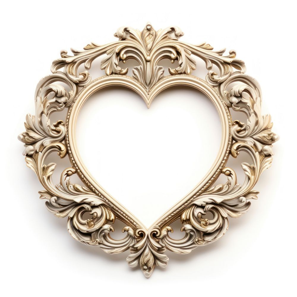 White gold ceramic heart design Renaissance frame vintage jewelry pendant locket.