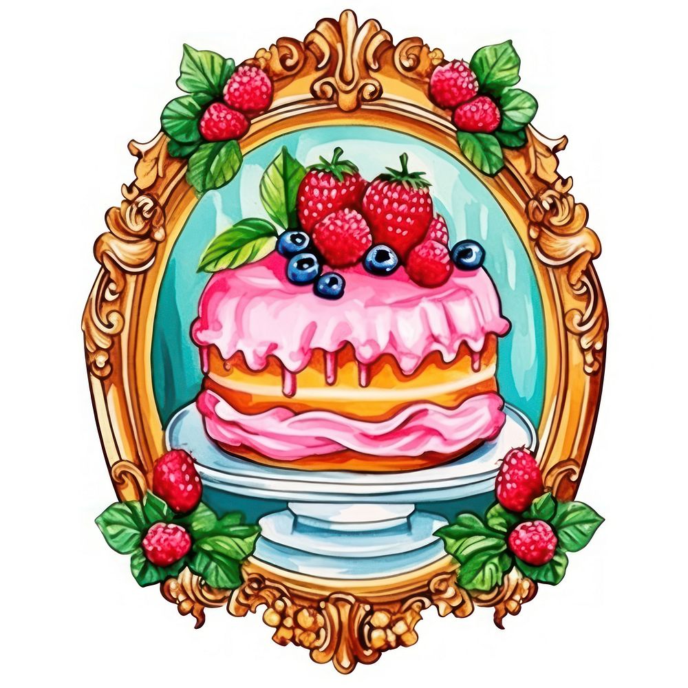 Cake printable sticker strawberry raspberry dessert.
