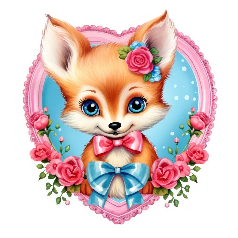 Baby fox printable sticker mammal heart cute.