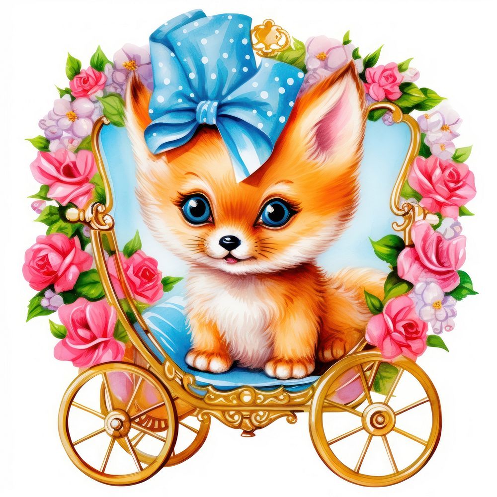 Baby fox printable sticker carriage vehicle mammal.