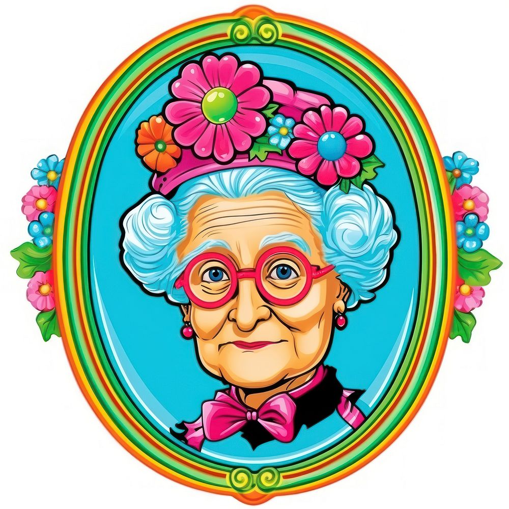 Grandmother printable sticker portrait glasses pattern.