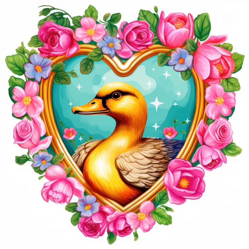 Duck printable sticker animal heart bird.