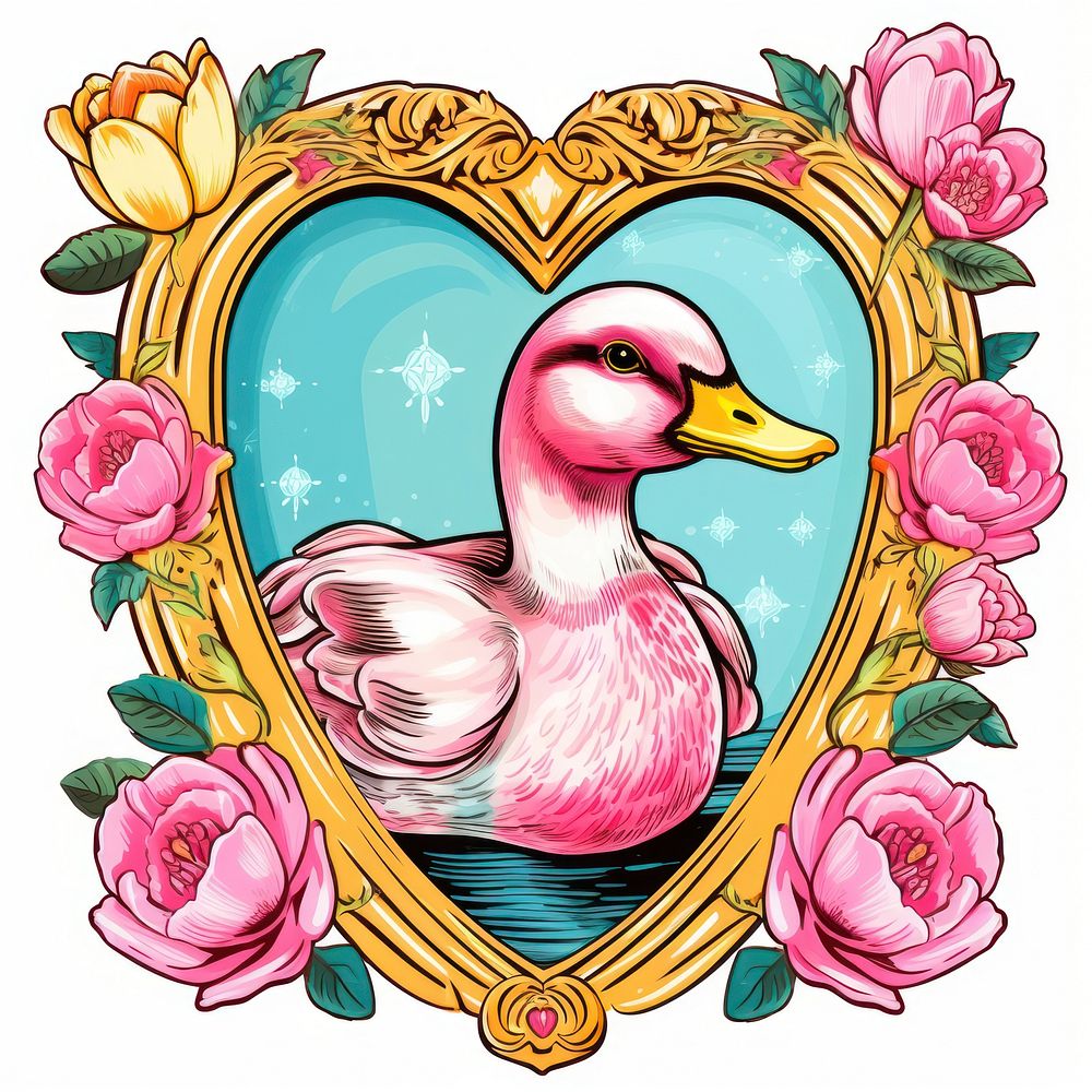 Duck printable sticker heart bird representation.