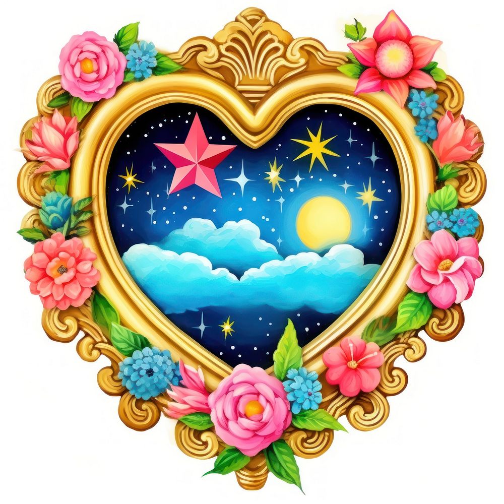 Night sky printable sticker pattern heart illuminated.