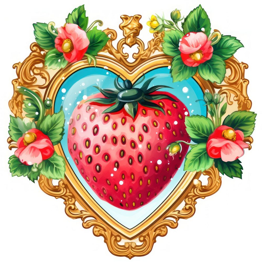 Strawberry printable sticker pattern fruit heart.