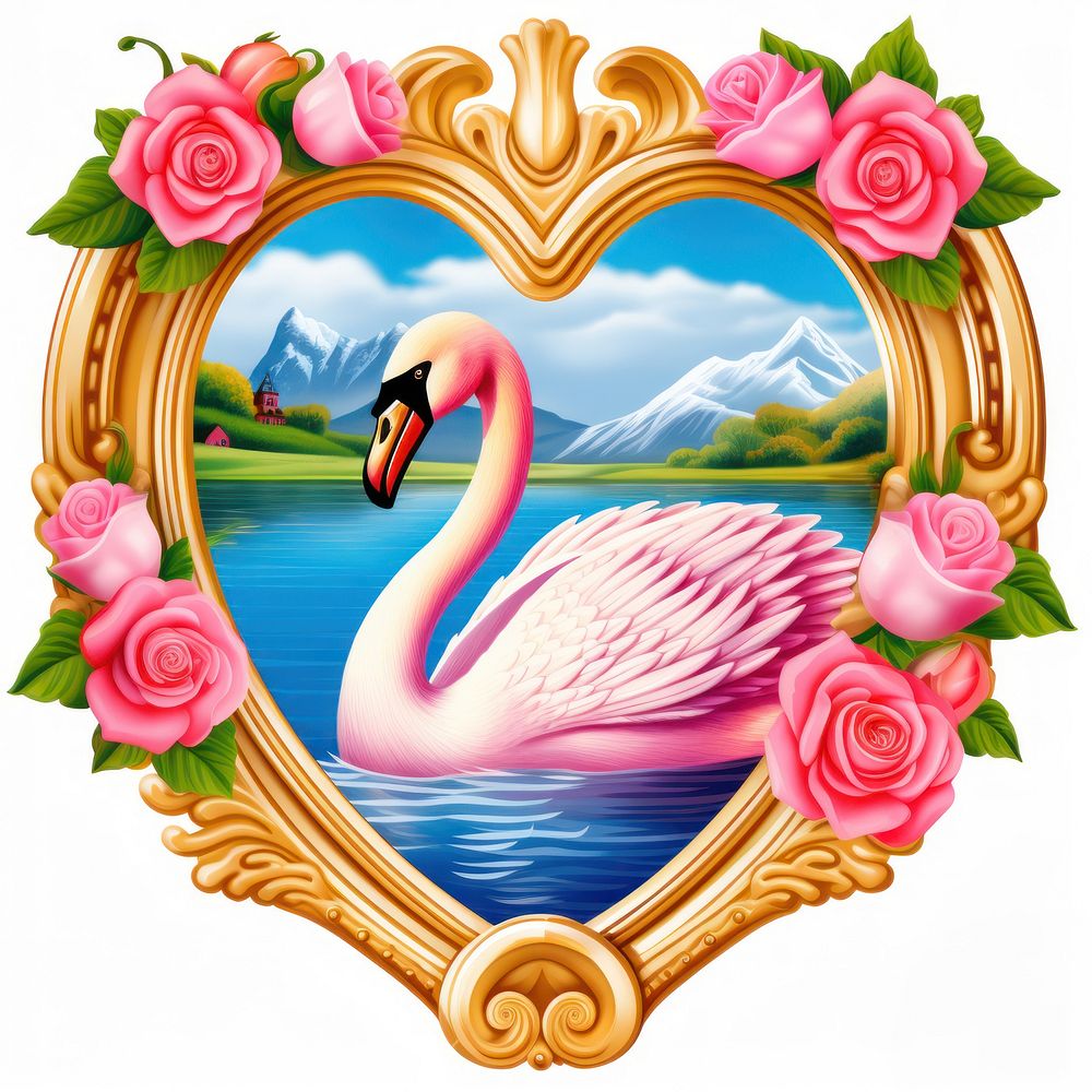 Swan printable sticker flamingo flower plant.