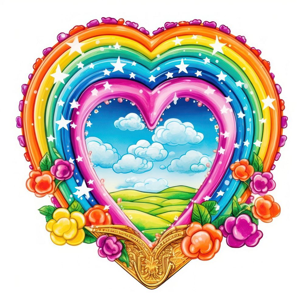 Rainbow printable sticker heart togetherness celebration.
