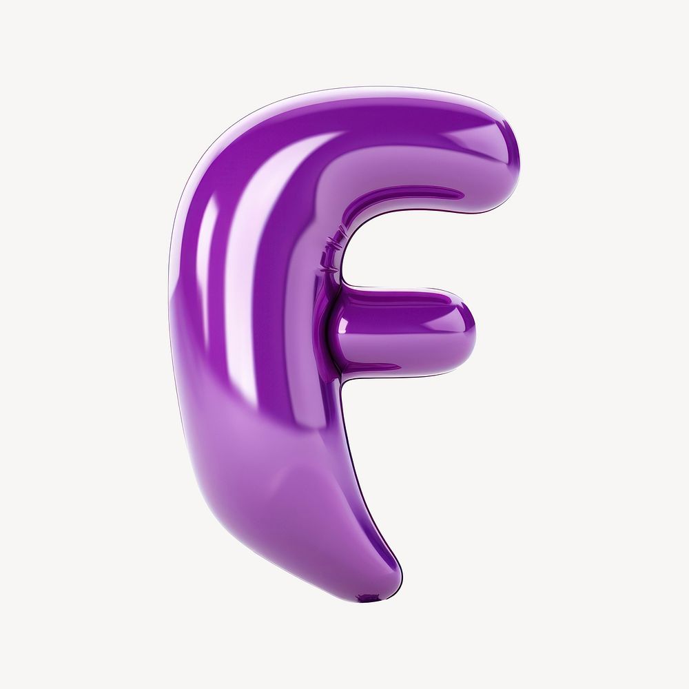Purple letter F balloon number white background.