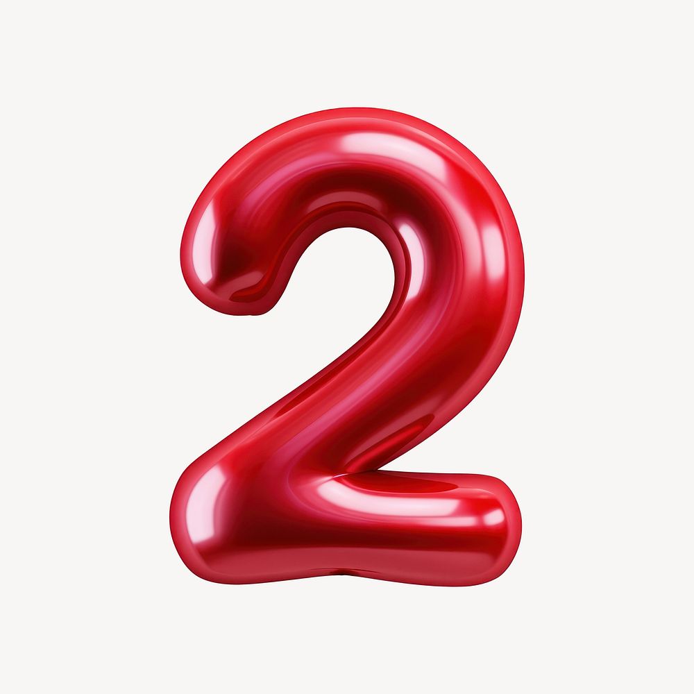 Number 2 shape balloon red white background.