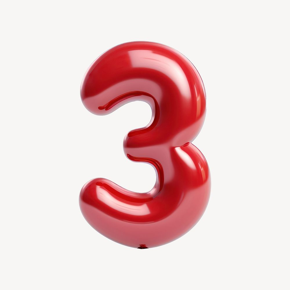 Number 3 shape balloon red white background.