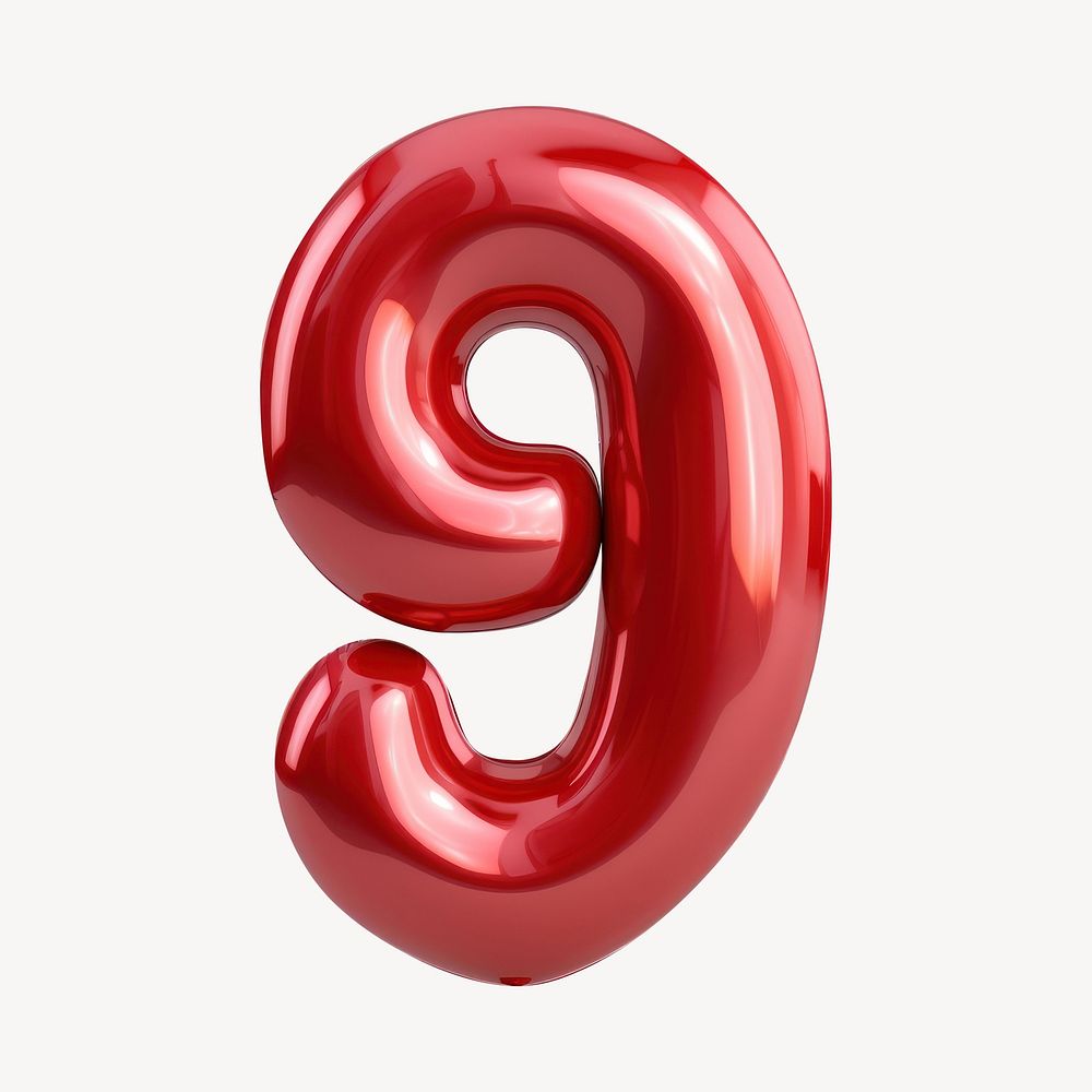 Number 9 shape balloon red white background.