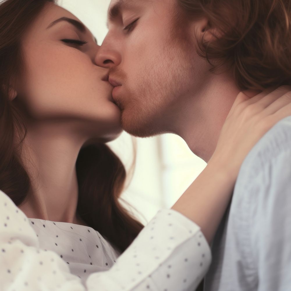 Close up a couple sensual kiss close kissing adult affectionate.