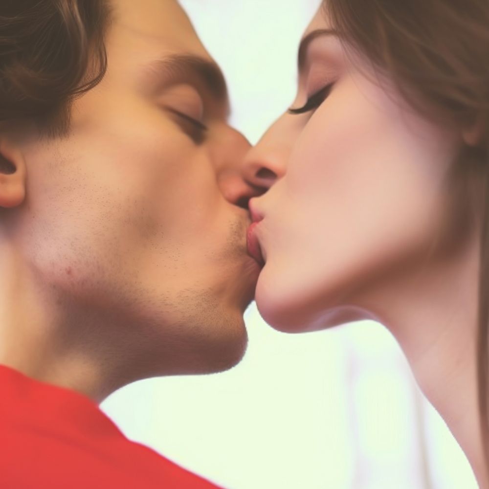 Close up a couple sensual kiss close kissing affectionate togetherness.