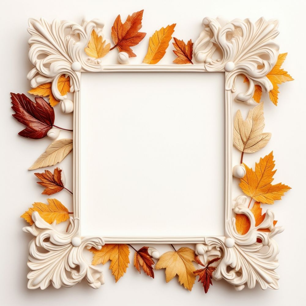 Nouveau art of autumn leaf frame plant photo white background.