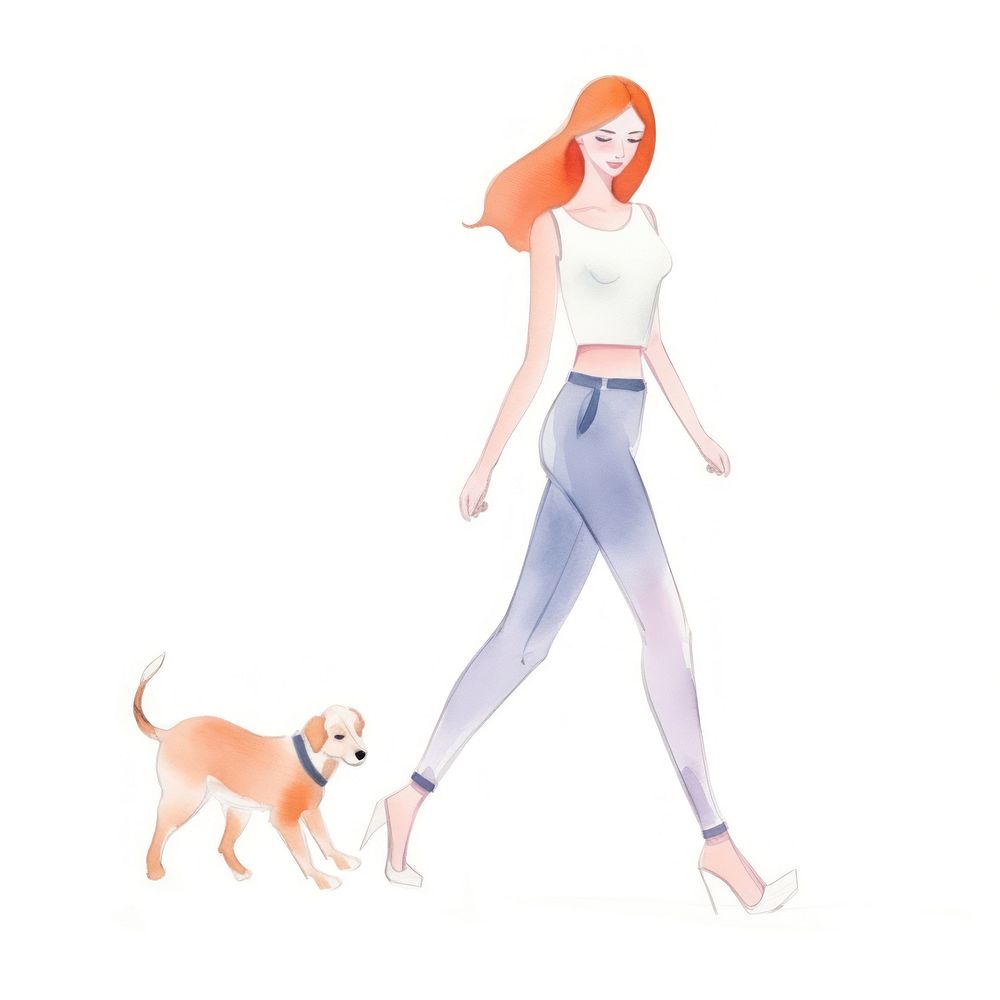 Woman walking dog footwear mammal.