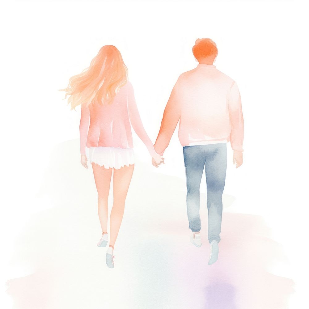 Couple walking holding hands adult back white background.