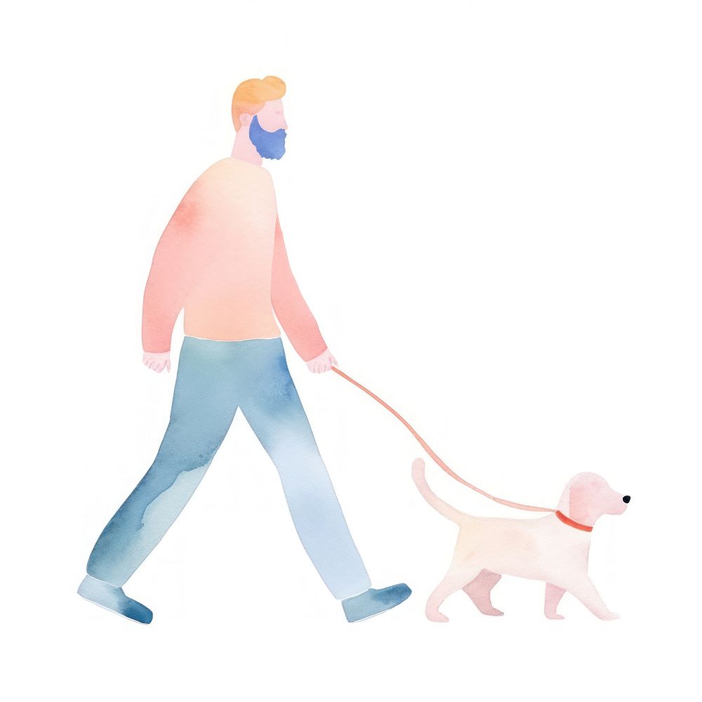 Man walking leash dog animal.
