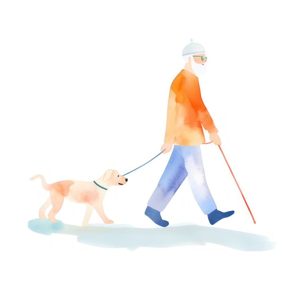 Old man walking dog animal mammal.