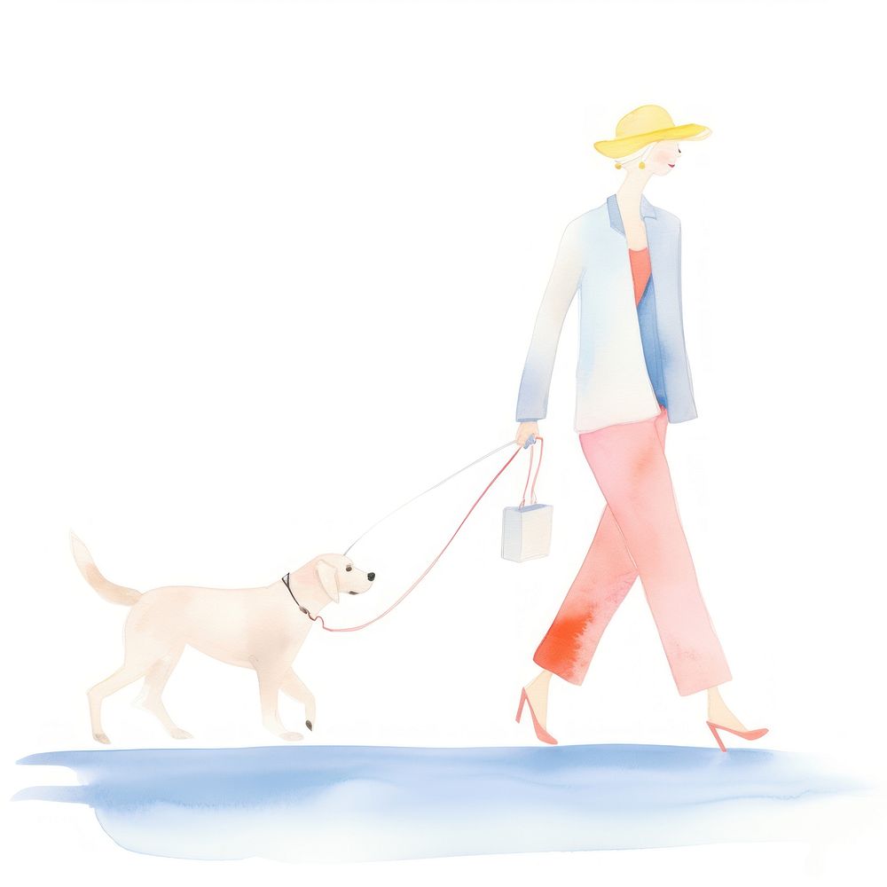 Old woman walking dog animal mammal.