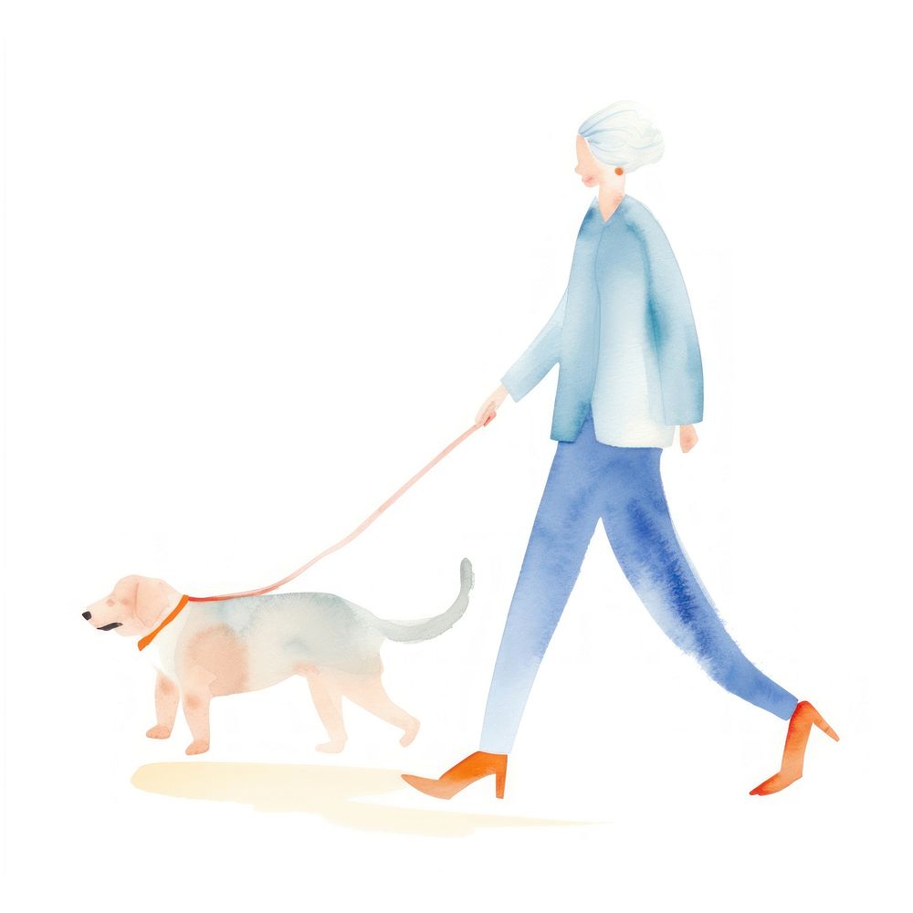 Old woman walking dog footwear animal.