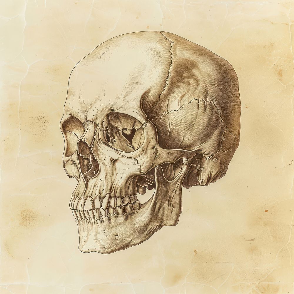 Drawing of human skull sketch art anthropology.