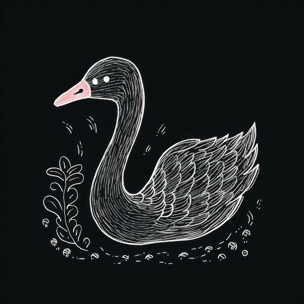 Chalk style swan blackboard drawing animal.
