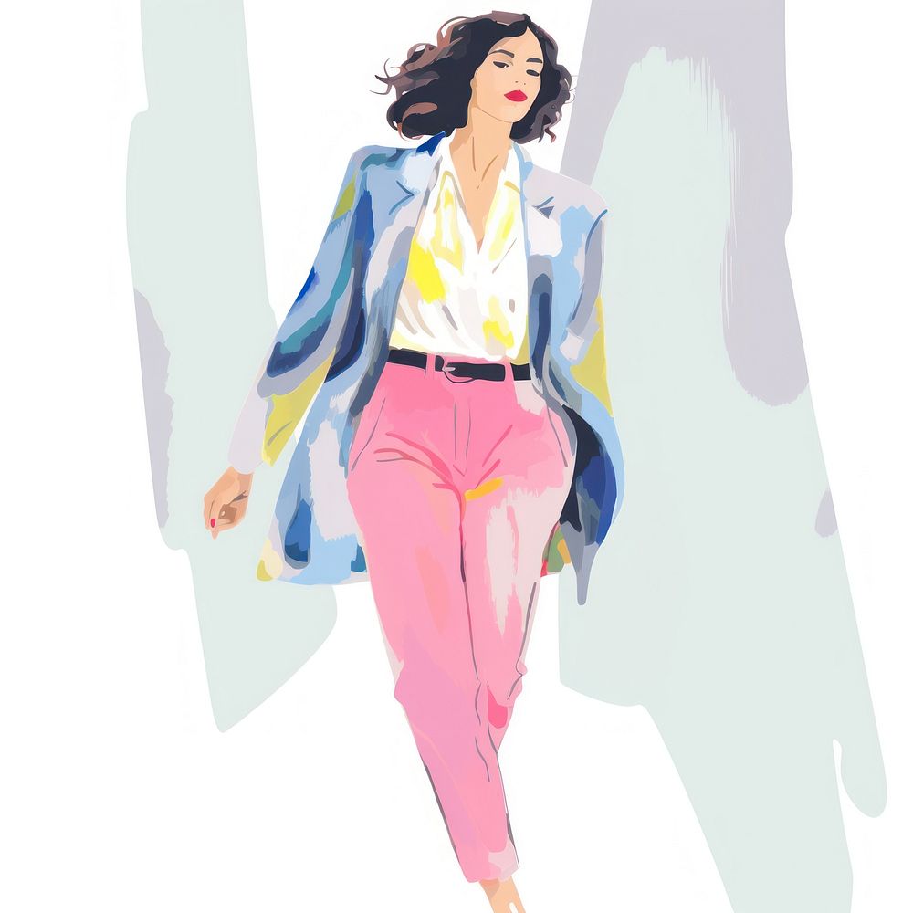 Abstract art business woman walking blazer adult white background.