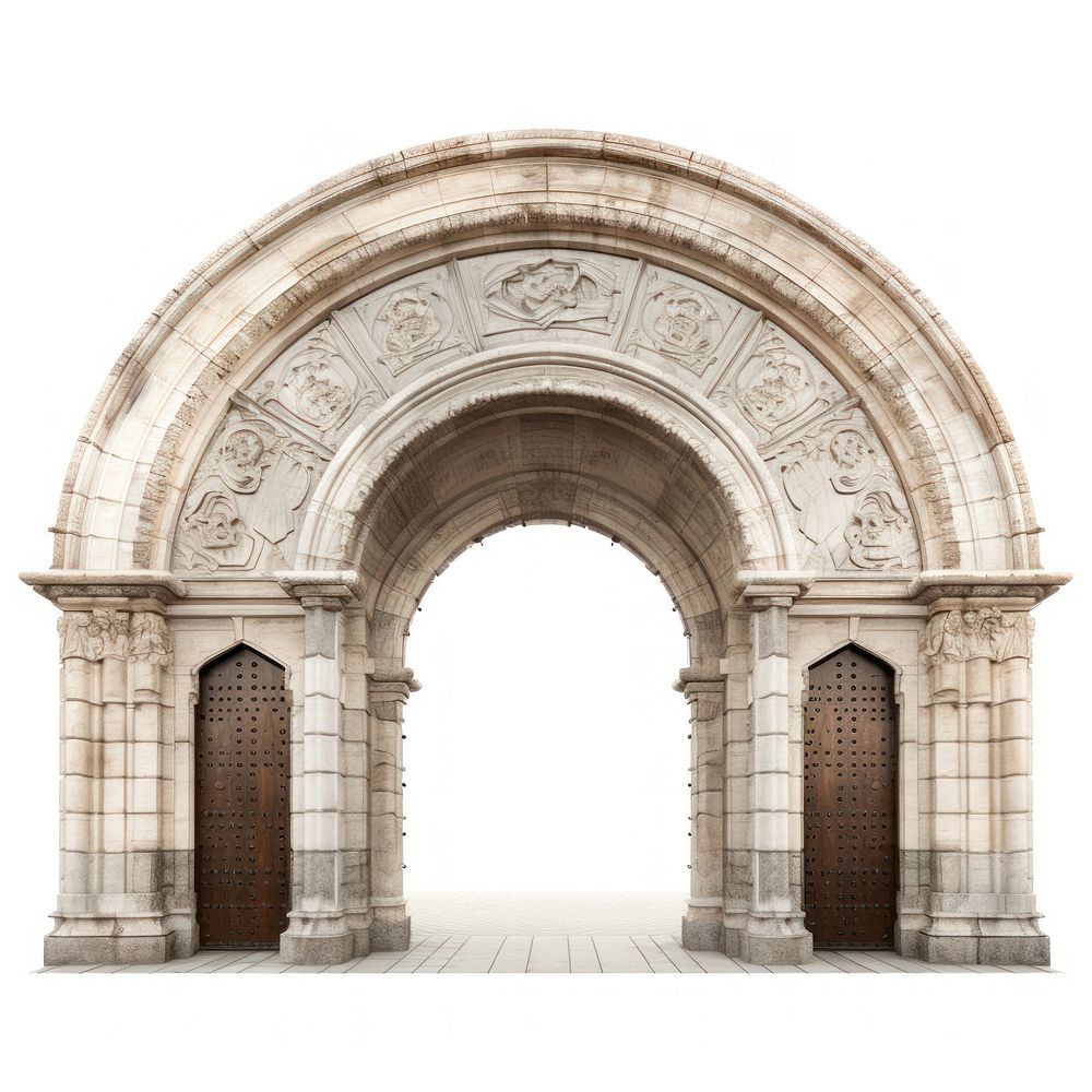 Architecture photo of a arch white background entrance building.
