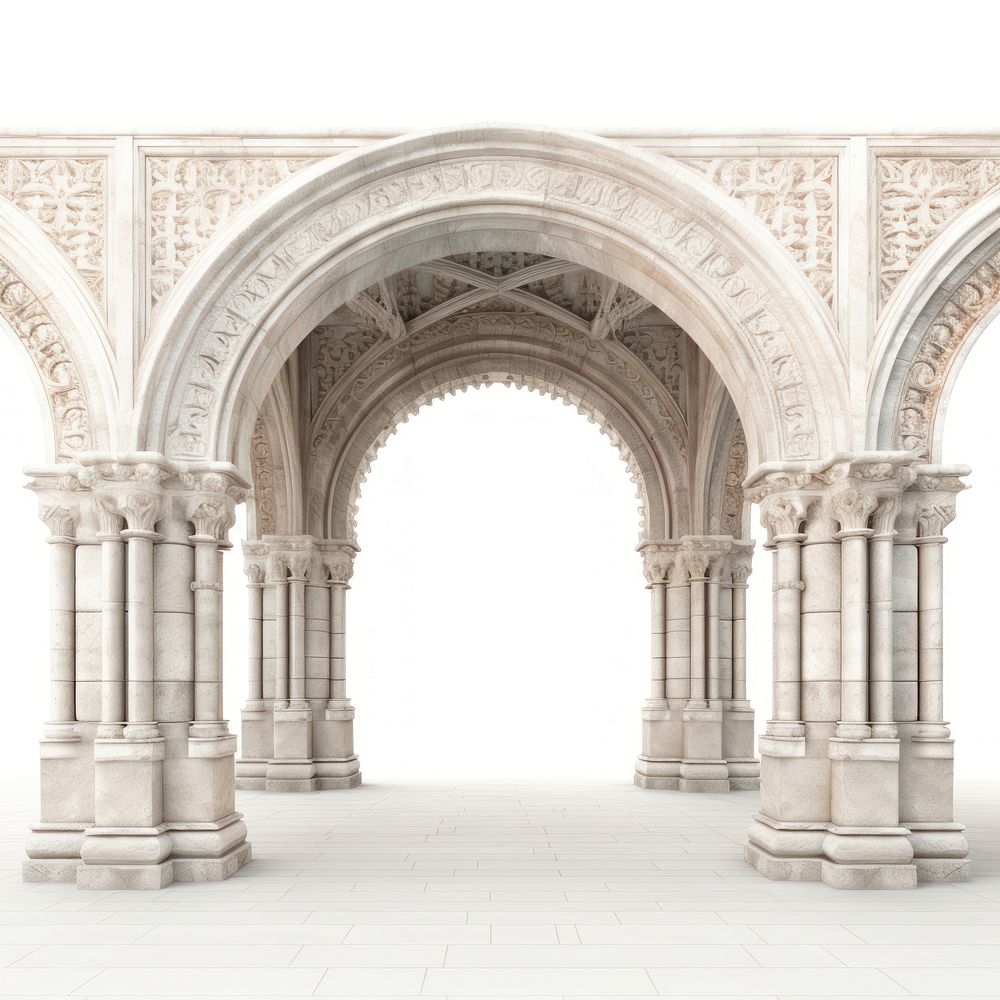Architecture photo of a arch white background colonnade building.