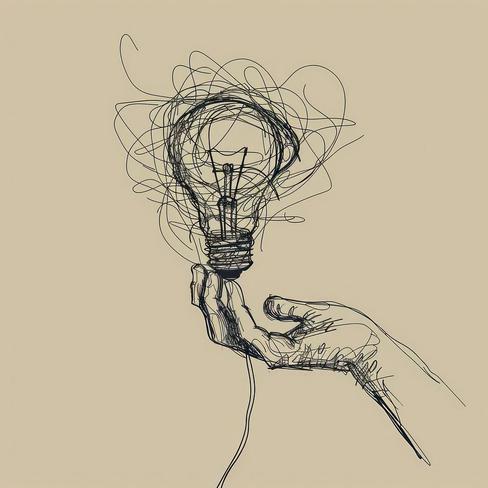 Person holding light bulb drawing sketch hand.