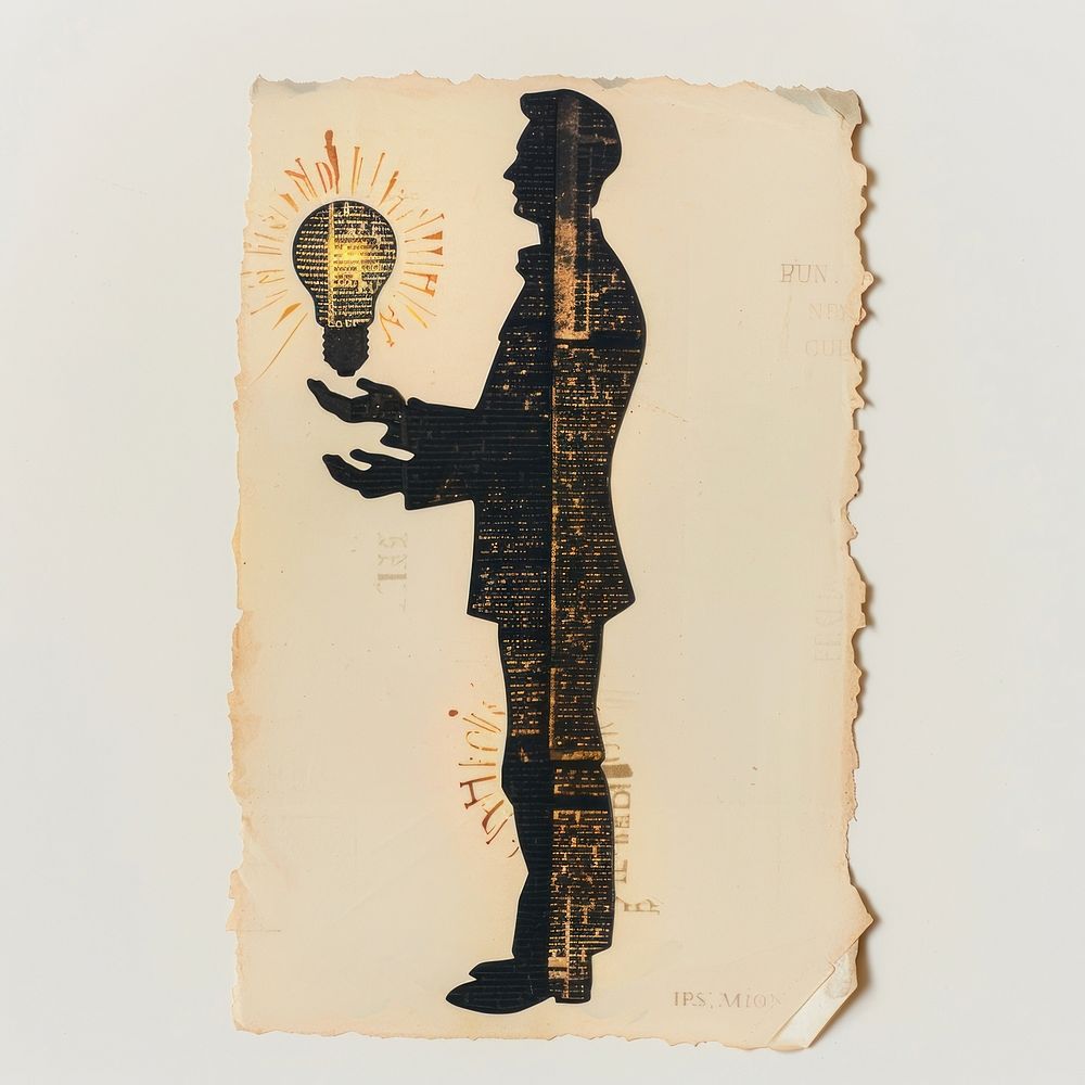 Person holding light bulb art paper architecture.