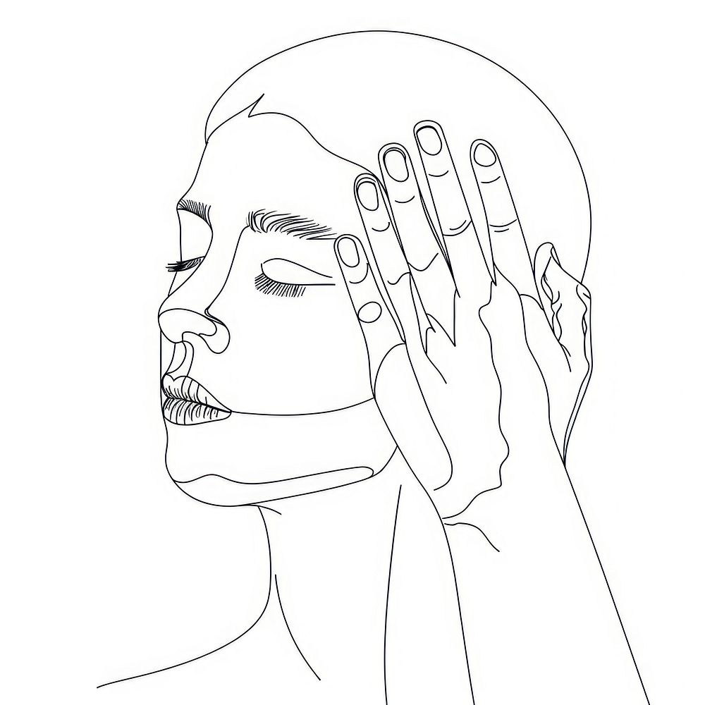 Person touching face sketch drawing hand.