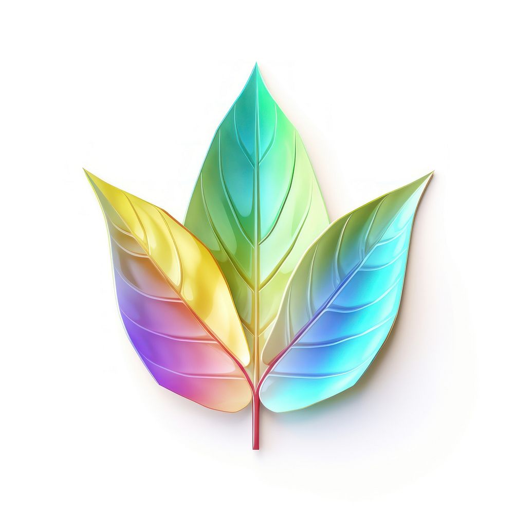 3d render leaf icon holographic plant white background lightweight.