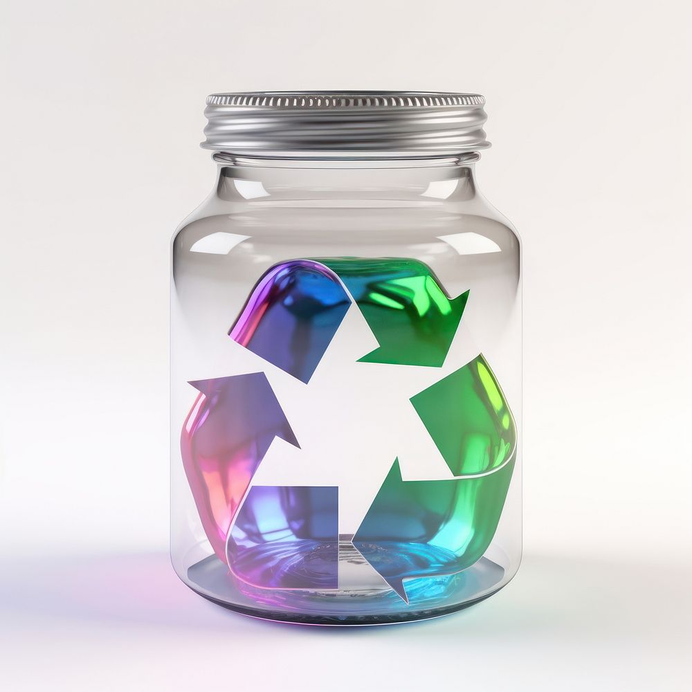 3d render recycle holographic bottle glass jar.