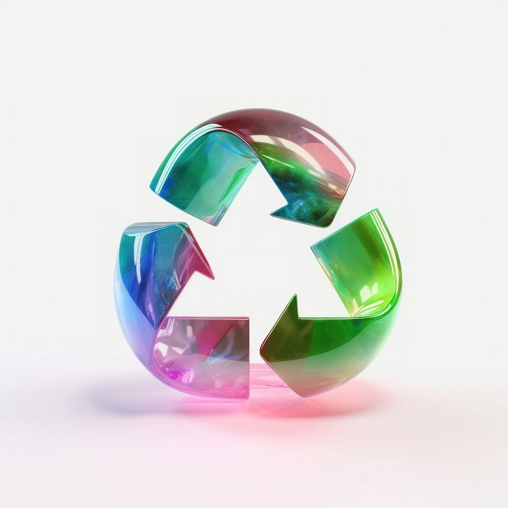3d render recycle holographic white background recycling circle.