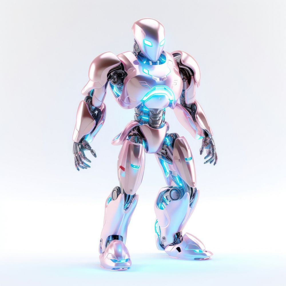3D render glass texture robot white background futuristic machine.