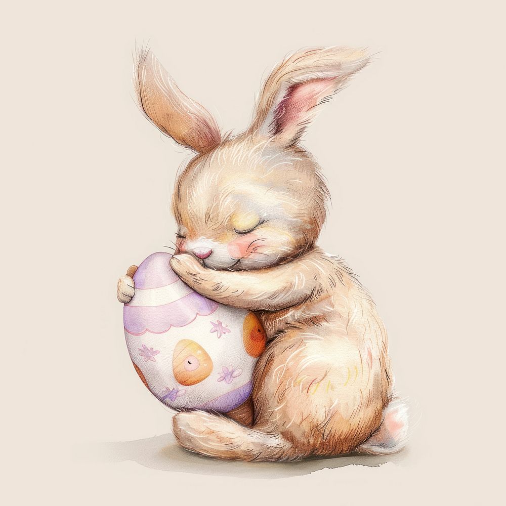 Bunny hugging Easter Egg animal cartoon mammal.